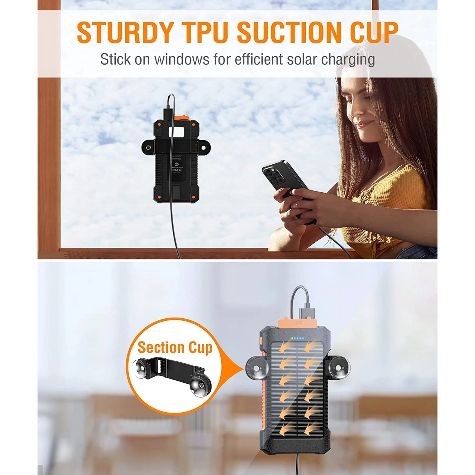 Solar Power Bank, USB Portable Solar Charger Compatible for Iphone, Android Phone. 26800Mah