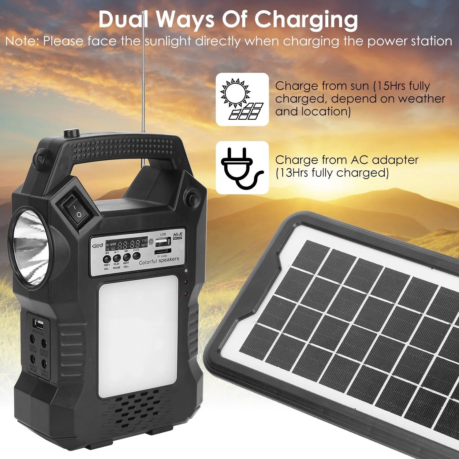 Portable Solar Power Station with Flashlight & 3 LED Bulbs, 4500Mah Backup Power Bank for Camping, Outages, Outdoor Use