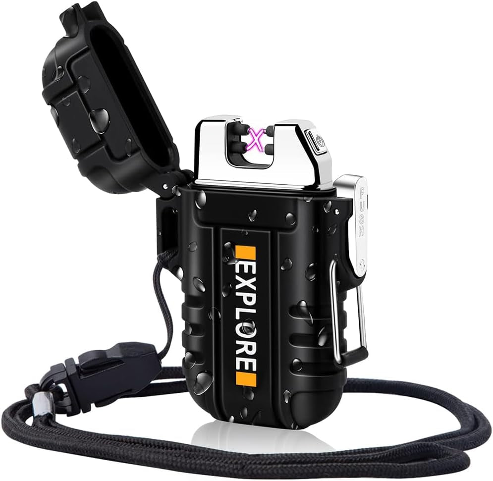 Waterproof Electric Lighter Windproof Dual Arc USB Rechargeable Flameless Plasma