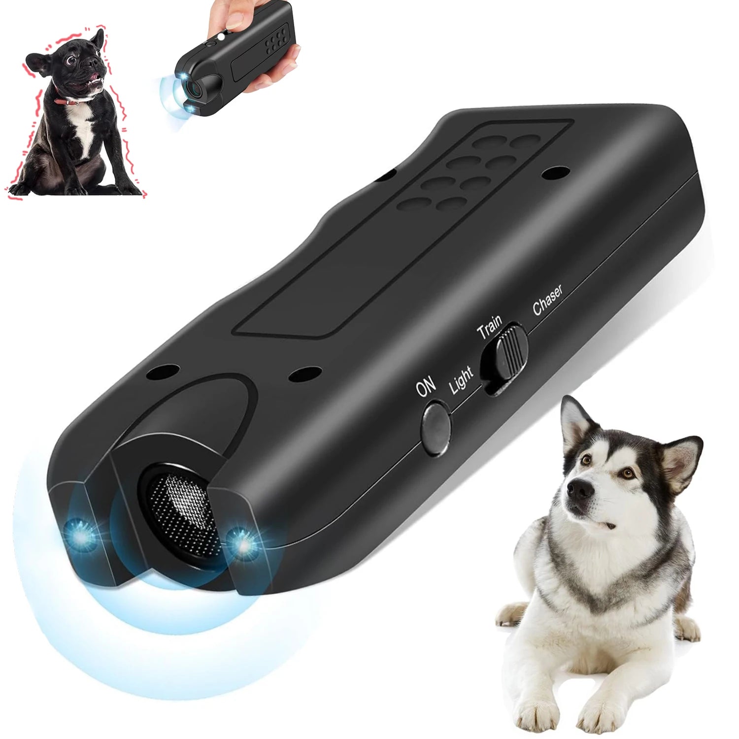 Repelente Ultrasónico 3 en 1 para Perros – Entrenador, Linterna y Ahuyentador