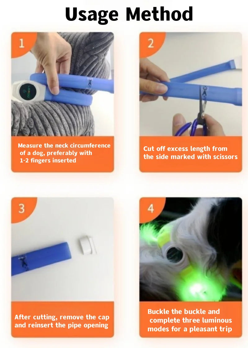 Collar LED Luminoso para Perros – Impermeable, Recargable USB, Seguridad Nocturna