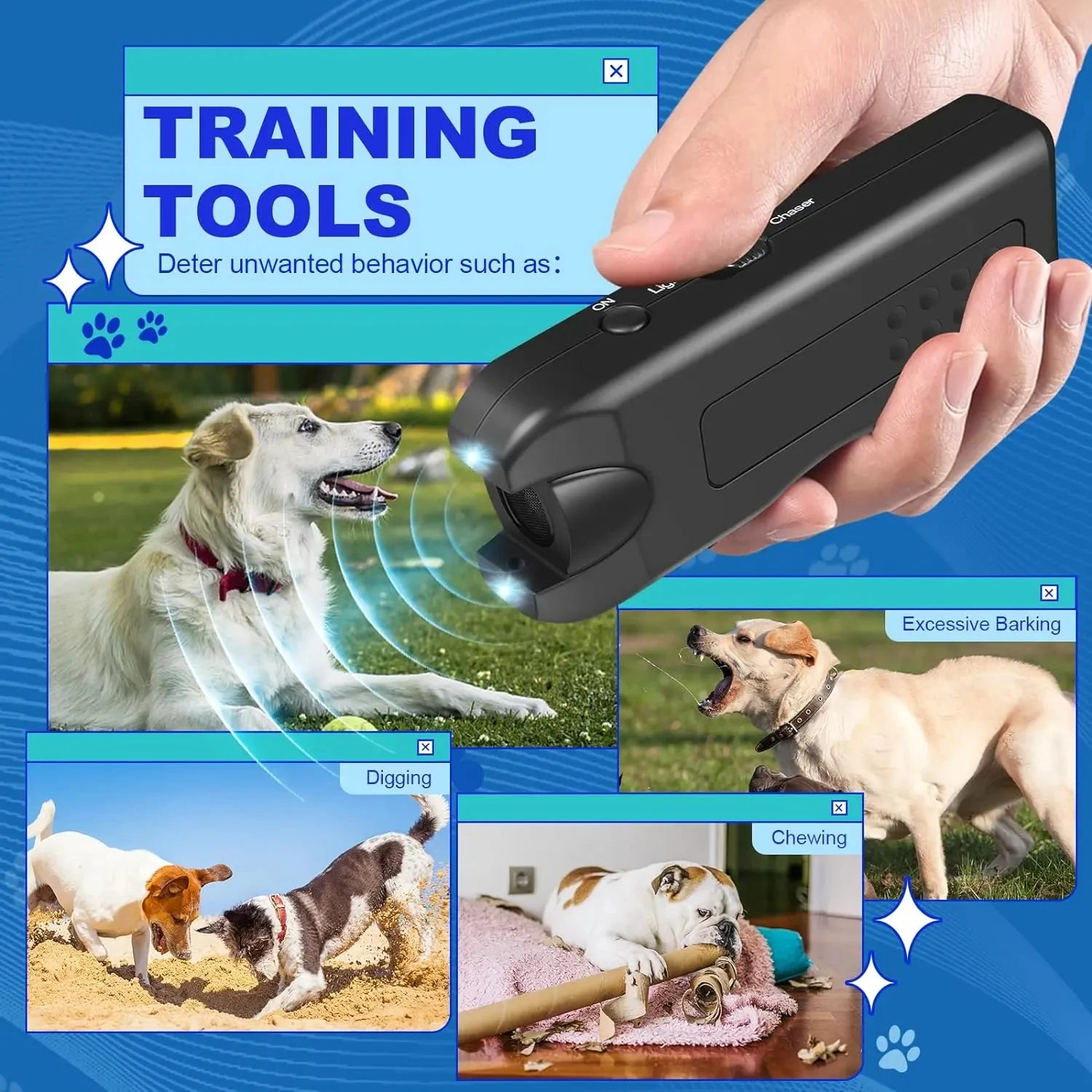 Repelente Ultrasónico 3 en 1 para Perros – Entrenador, Linterna y Ahuyentador