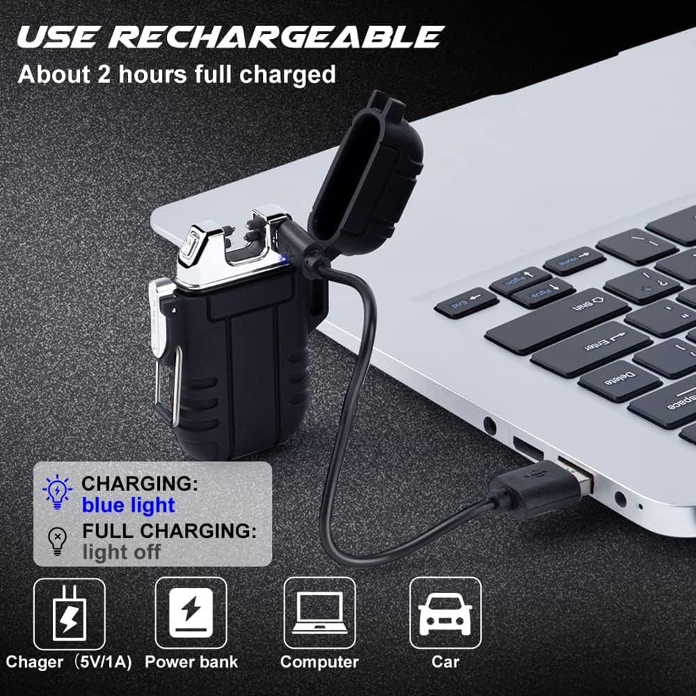 Waterproof Electric Lighter Windproof Dual Arc USB Rechargeable Flameless Plasma