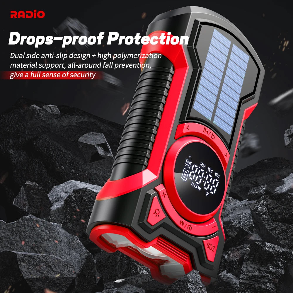 Emergency Radio Hand Crank Solar 5000Mah, IP65 Waterproof Dustproof Bluetooth 5.3 Portable AM/FM/NOAA Weather Alert Radio